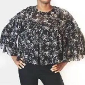 ZARA Floral chiffon  Raffle Top